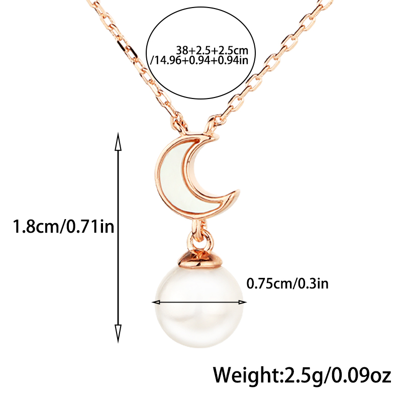 Argent Sterling Plaqué Or Rose Élégant Style Simple Incruster Lune Perle Pendentif display picture 1