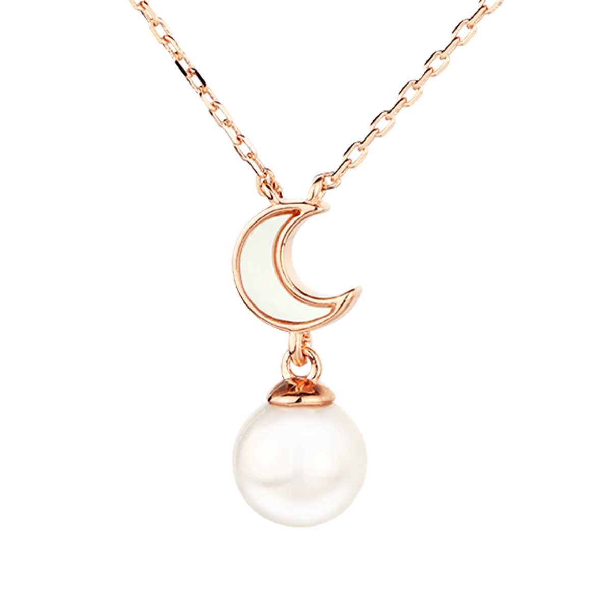 Sterling Silver Rose Gold Plated Elegant Simple Style Inlay Moon Pearl Pendant Necklace display picture 2