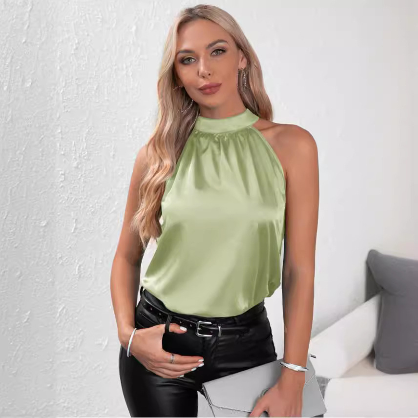 Mujeres Camiseta Sin Mangas Entrecruzada Con Cuello Halter Camisetas Sin Mangas Elegante Estilo Simple Color Sólido display picture 16