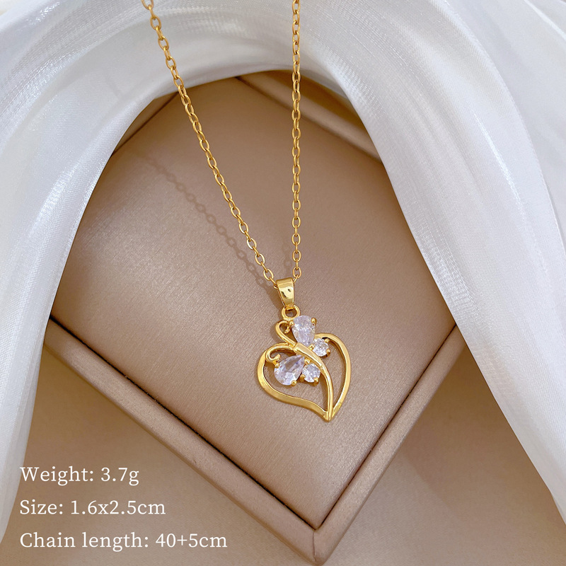 Wholesale Elegant Simple Style Heart Shape Butterfly Titanium Steel Copper Inlay Zircon Pendant Necklace display picture 4