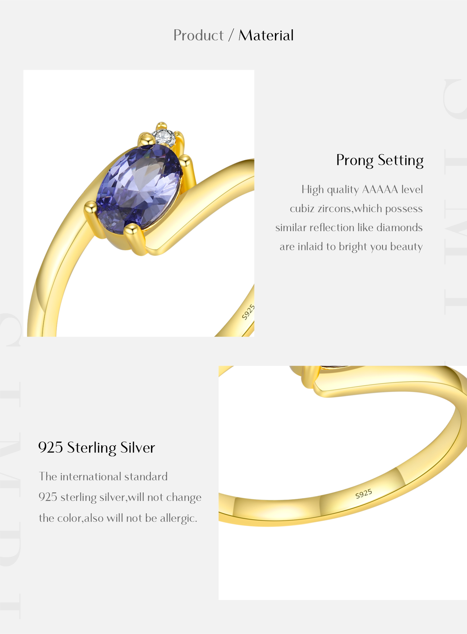 Sterling Silber 14 Karat Vergoldet Retro Luxuriös Neuheit Inlay Oval Zirkon Ringe display picture 3