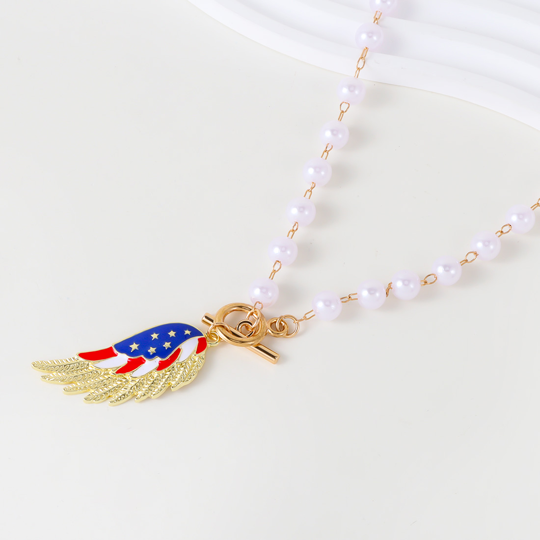 Wholesale Jewelry Simple Style Classic Style American Flag Wings Alloy Gold Plated Silver Plated Pendant Necklace display picture 5