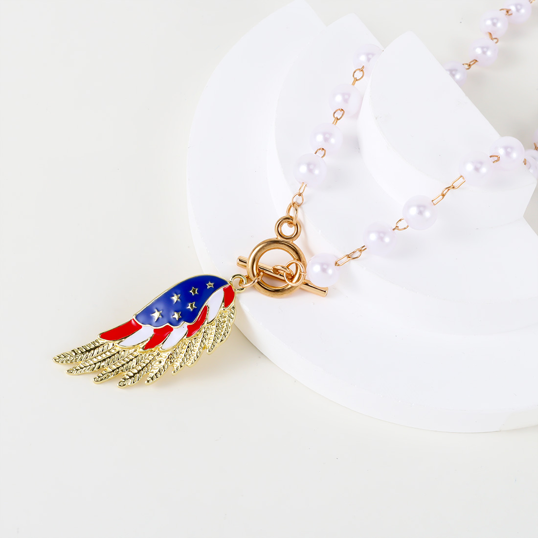 Wholesale Jewelry Simple Style Classic Style American Flag Wings Alloy Gold Plated Silver Plated Pendant Necklace display picture 6