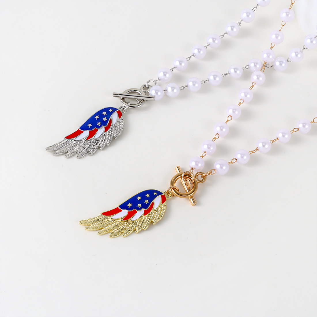 Wholesale Jewelry Simple Style Classic Style American Flag Wings Alloy Gold Plated Silver Plated Pendant Necklace display picture 13