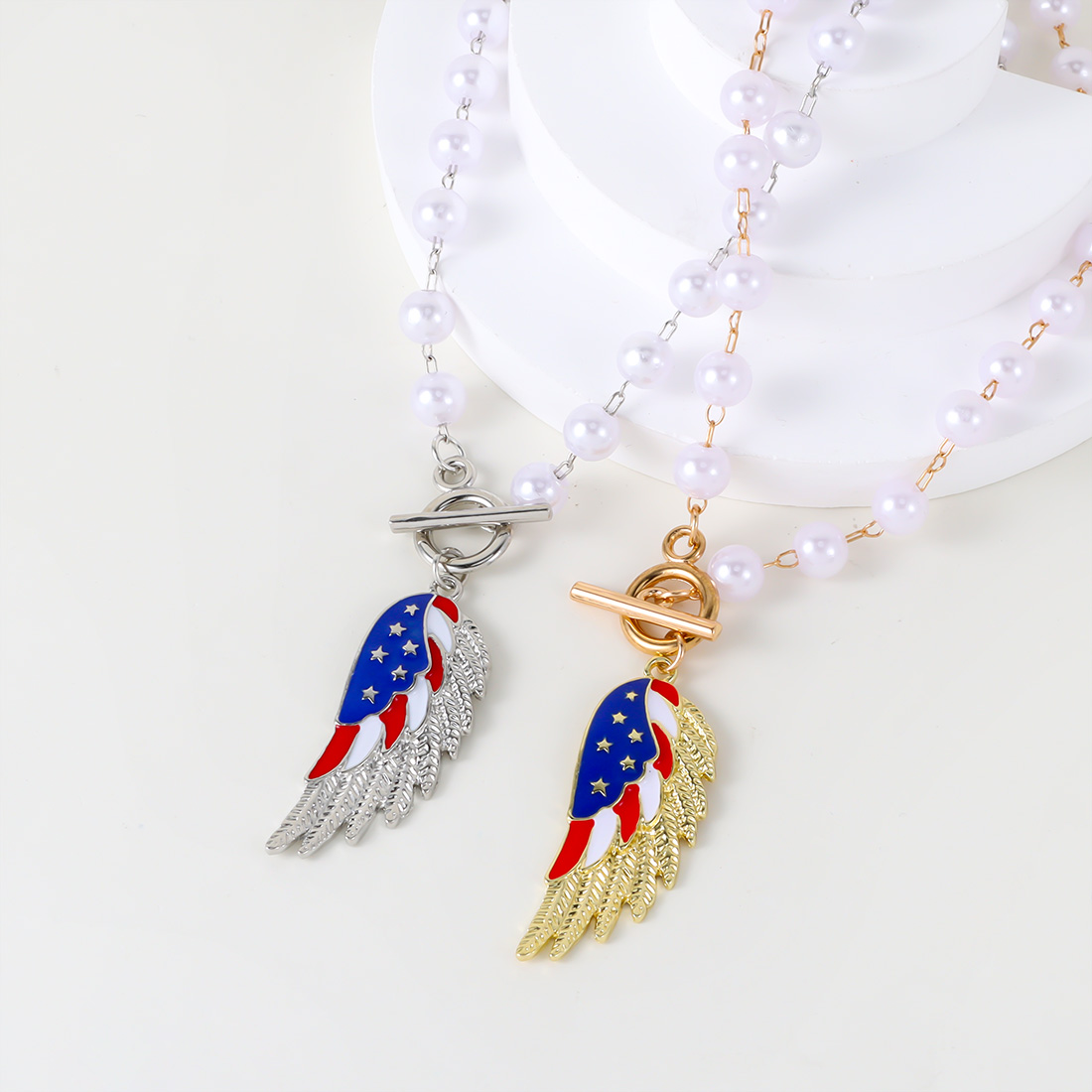 Wholesale Jewelry Simple Style Classic Style American Flag Wings Alloy Gold Plated Silver Plated Pendant Necklace display picture 14