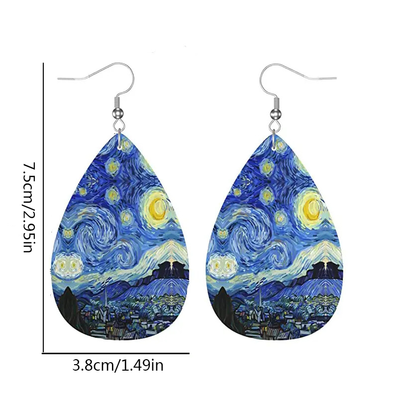 1 Pair Simple Style Starry Sky Life Tree Water Drop PU Leather Drop Earrings display picture 1