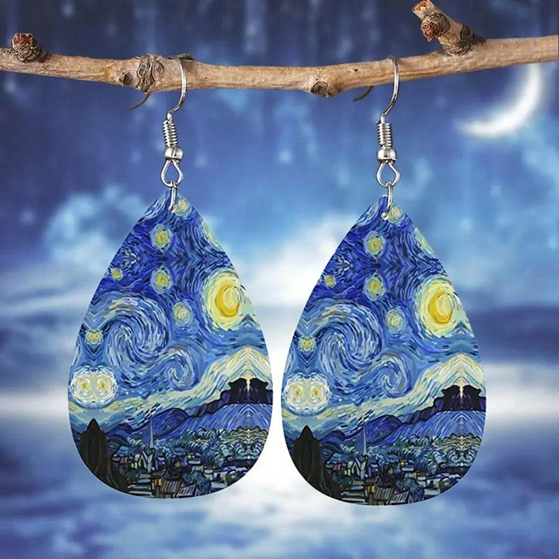 1 Pair Simple Style Starry Sky Life Tree Water Drop PU Leather Drop Earrings display picture 5