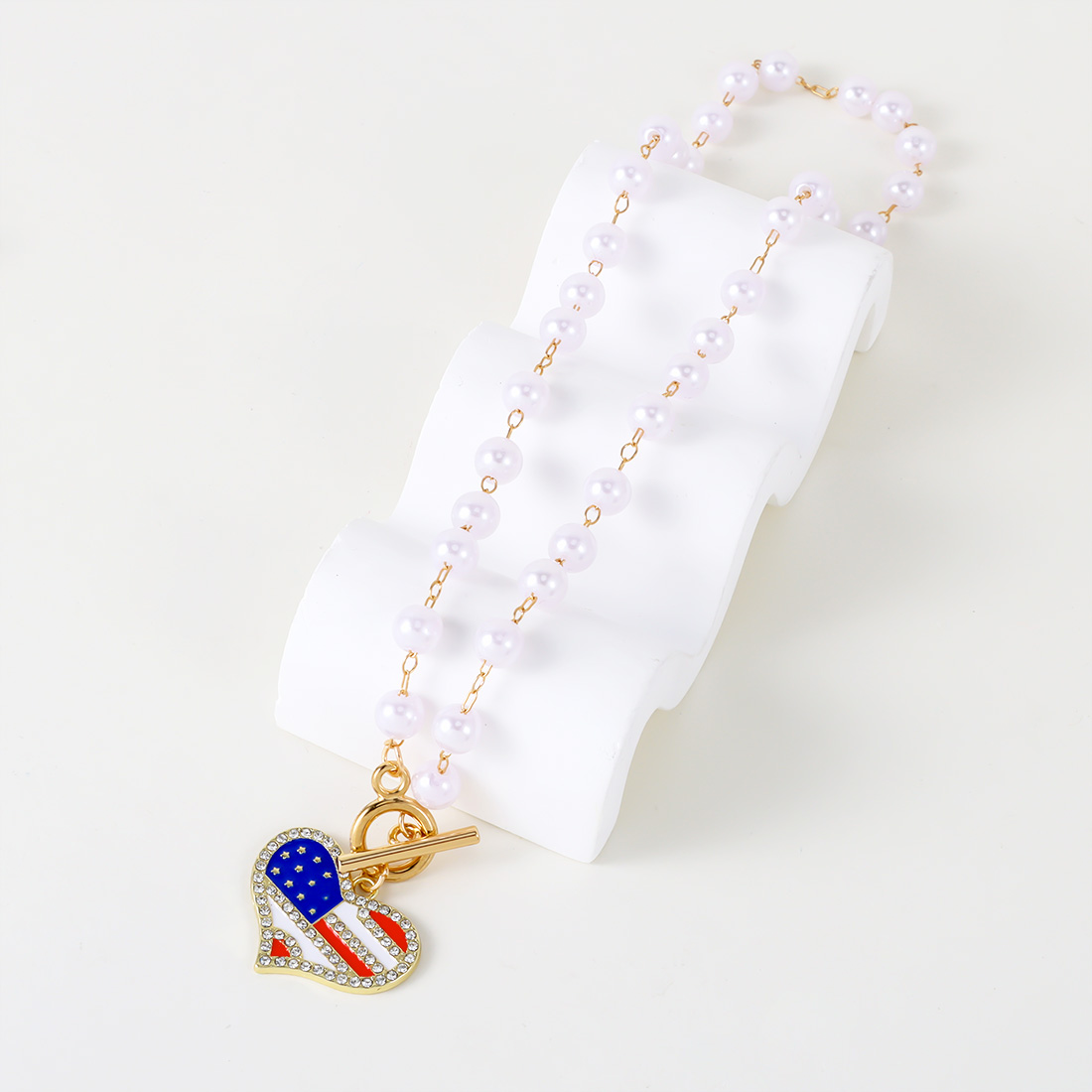 Wholesale Jewelry Retro Ethnic Style Heart Shape American Flag Alloy Gold Plated Pendant Necklace display picture 3