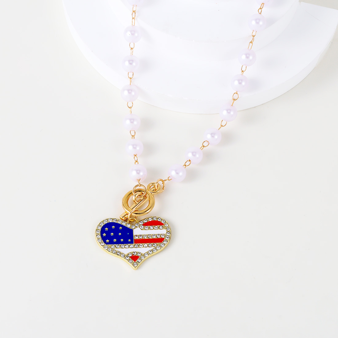Wholesale Jewelry Retro Ethnic Style Heart Shape American Flag Alloy Gold Plated Pendant Necklace display picture 6