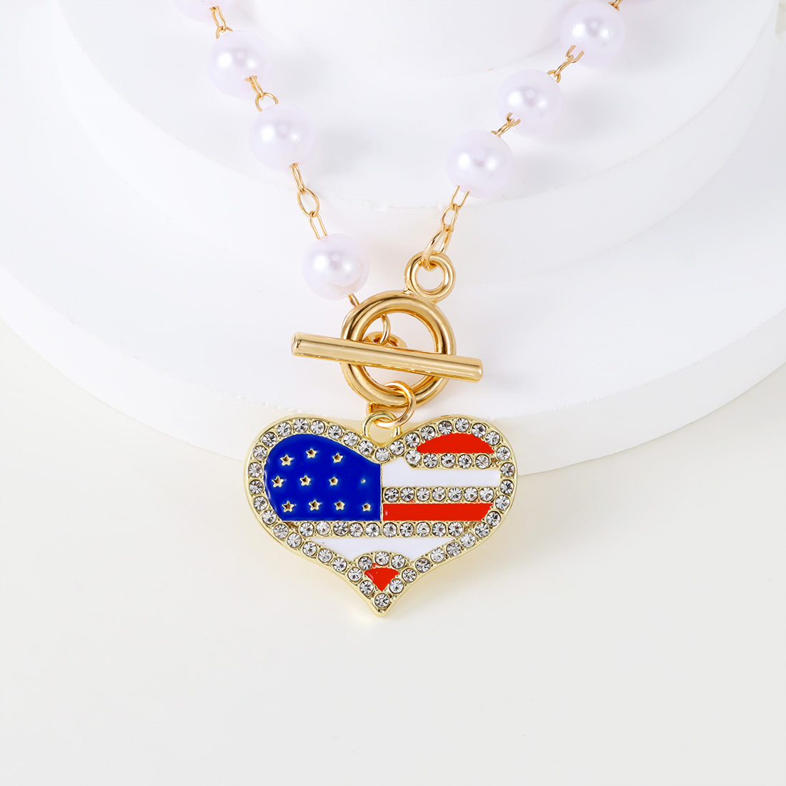 Wholesale Jewelry Retro Ethnic Style Heart Shape American Flag Alloy Gold Plated Pendant Necklace display picture 7