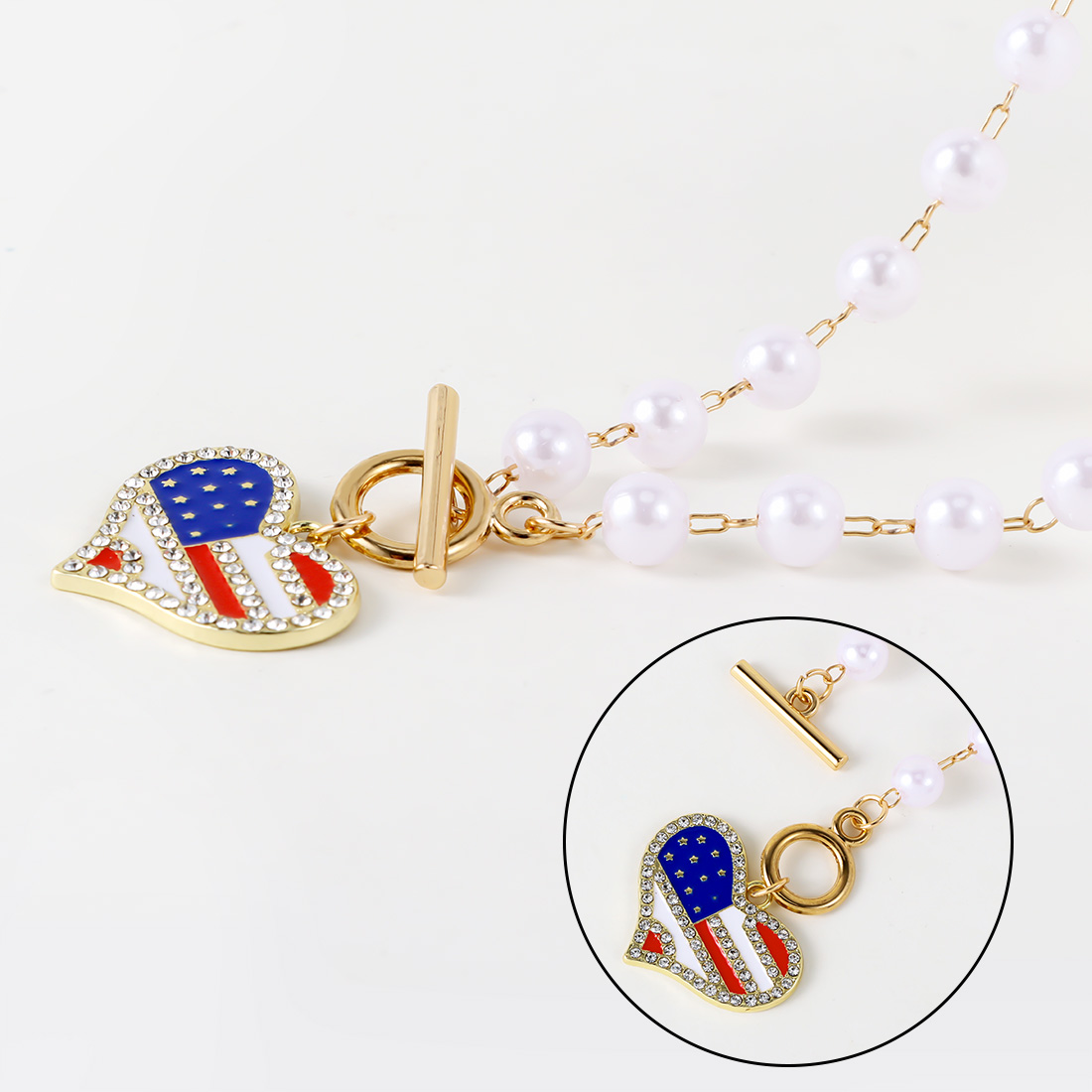 Wholesale Jewelry Retro Ethnic Style Heart Shape American Flag Alloy Gold Plated Pendant Necklace display picture 8