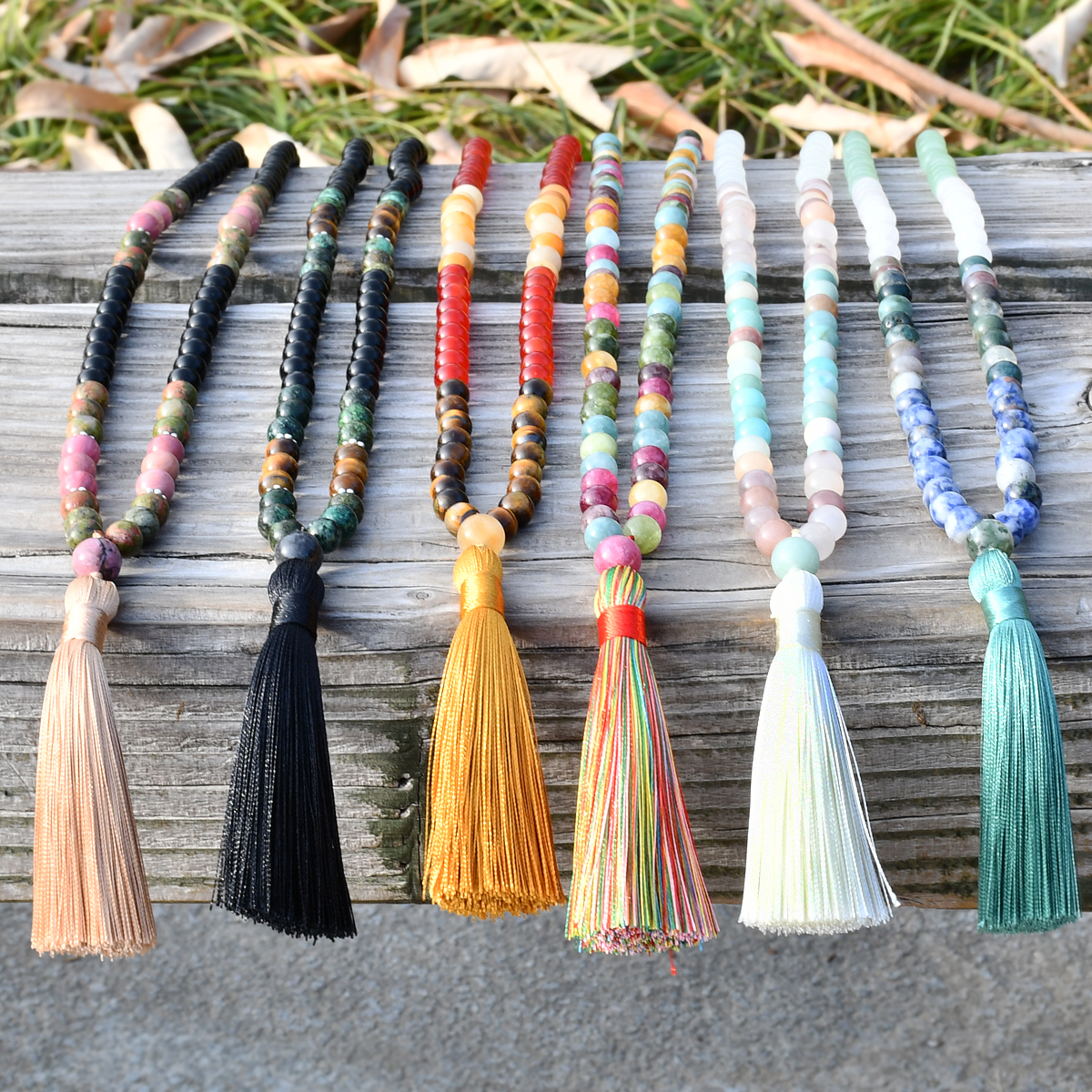 Wholesale Jewelry Casual Geometric Natural Stone Cotton Beaded Tassel Long Necklace display picture 4