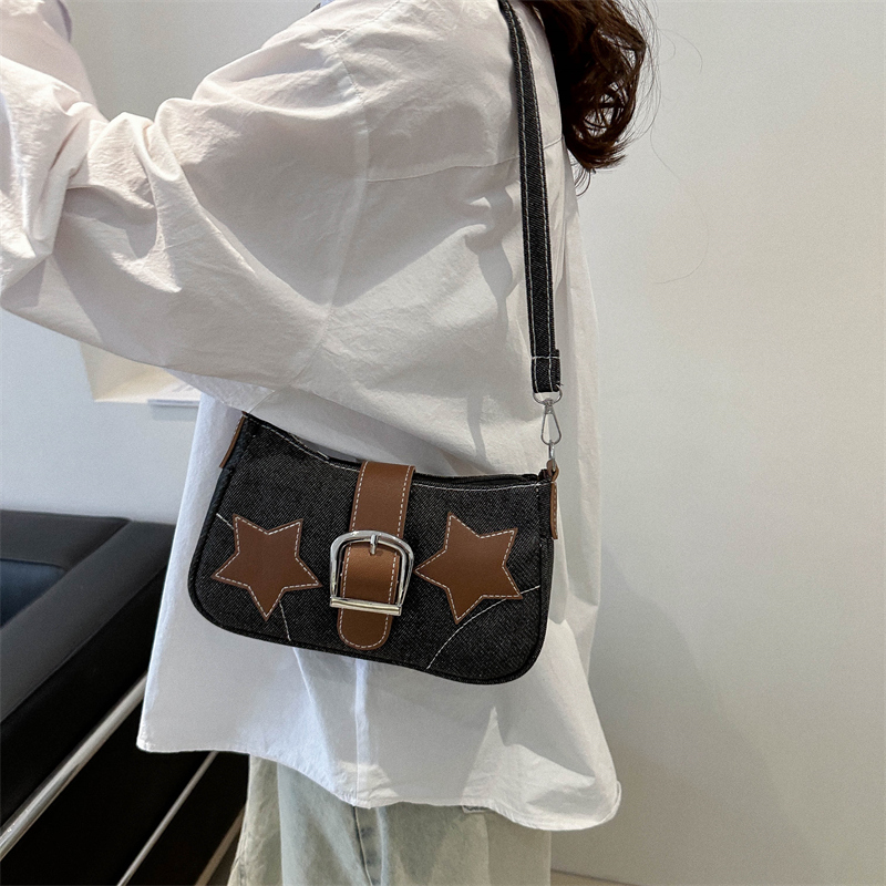 Women's Denim Star Vintage Style Buckle Underarm Bag display picture 8