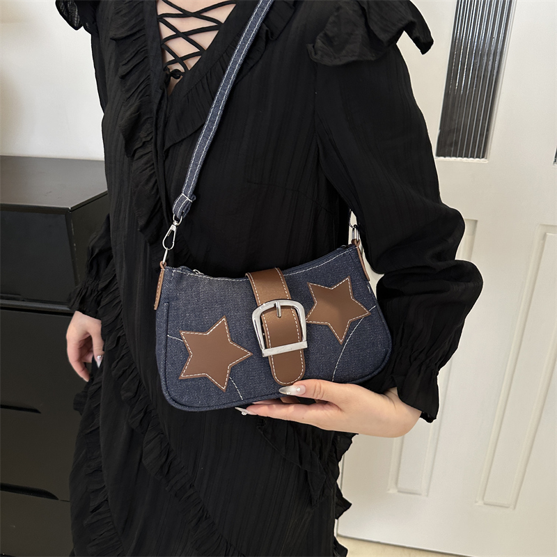 Women's Denim Star Vintage Style Buckle Underarm Bag display picture 9