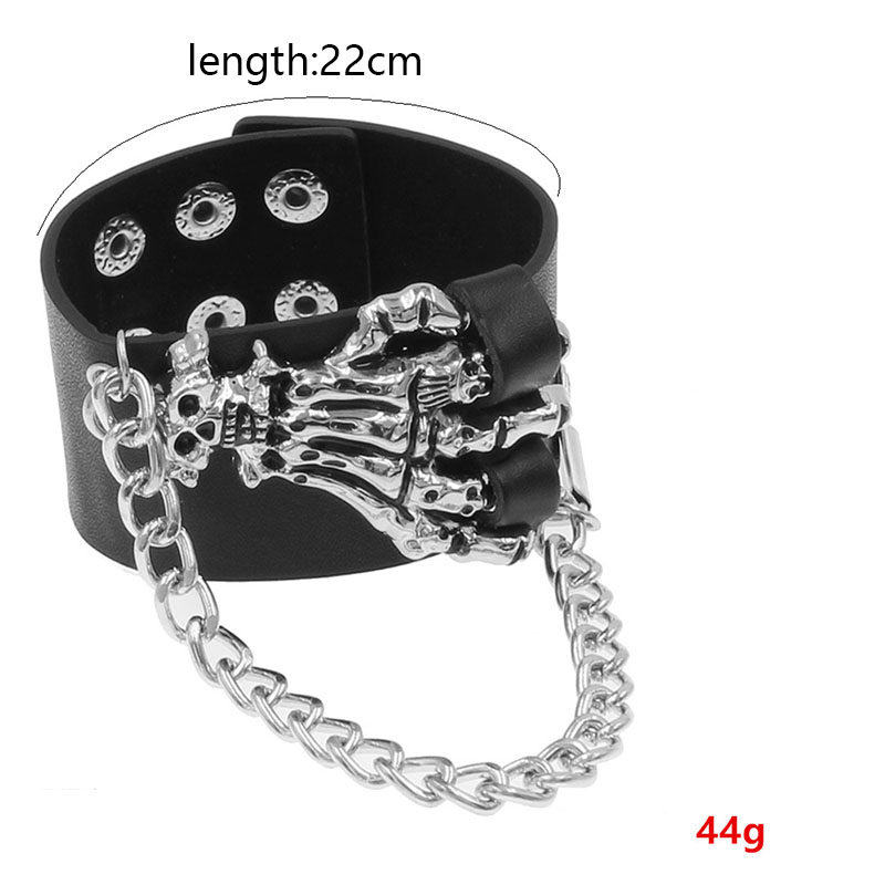 Retro Punk Cool Style Hand Skull Pu Leather Alloy Silver Plated Women's Bangle display picture 1
