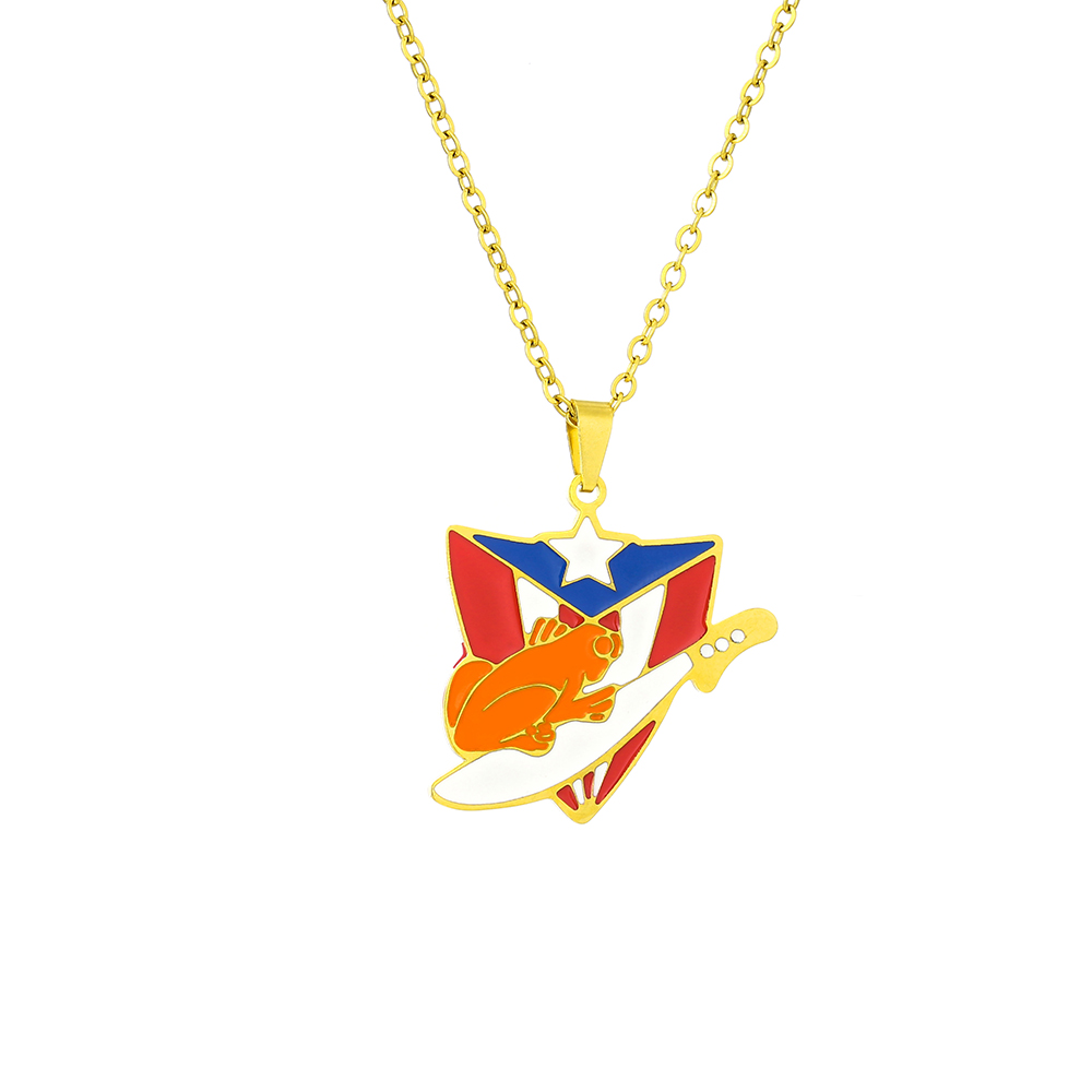 201 Stainless Steel 304 Stainless Steel 18K Gold Plated Ethnic Style Enamel Plating Flag None Pendant Necklace display picture 2