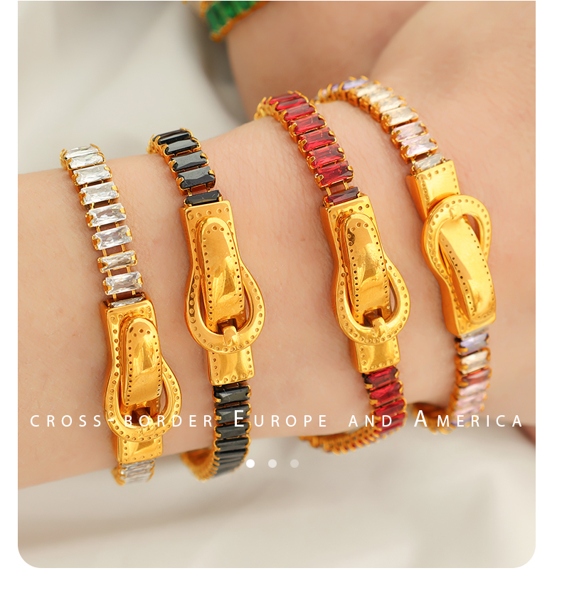 Titanium Steel 18K Gold Plated Vintage Style Inlay Colorful Zircon Bracelets display picture 6