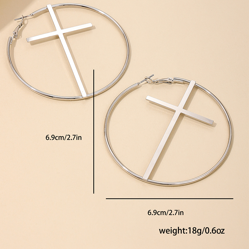 1 Pair IG Style Exaggerated Modern Style Cross Round Alloy Hoop Earrings display picture 4