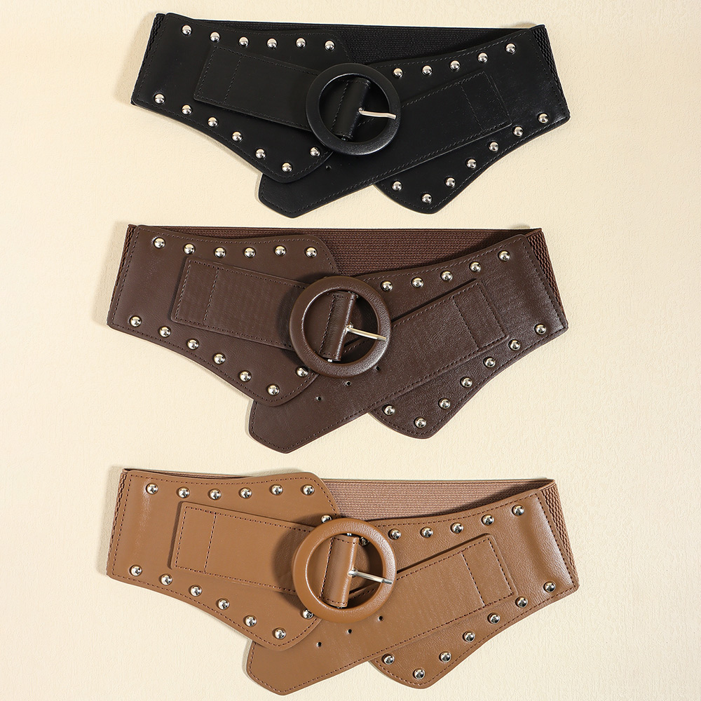 Casual Vintage Style Solid Color Pu Leather Rivet Adults Leather Belts display picture 3