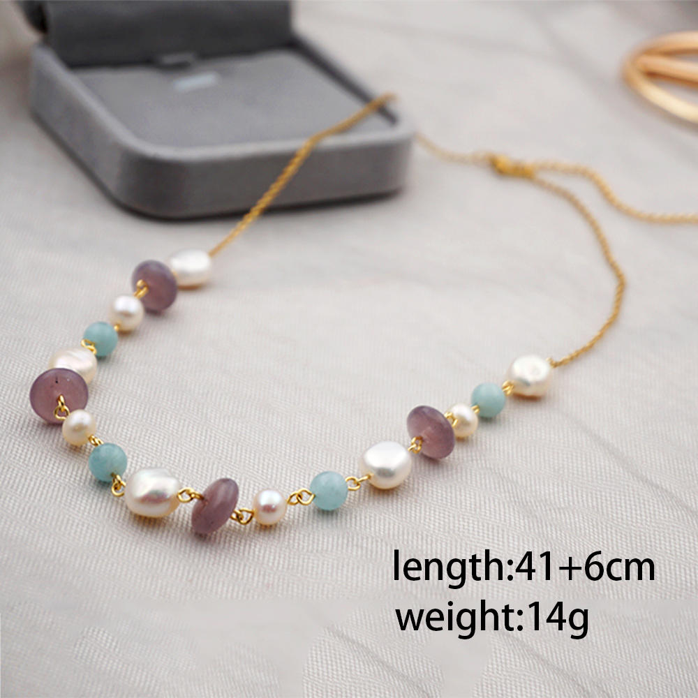 304 Stainless Steel Freshwater Pearl Titanium Steel Gold Plated Sweet Simple Style Beaded Geometric Necklace display picture 4