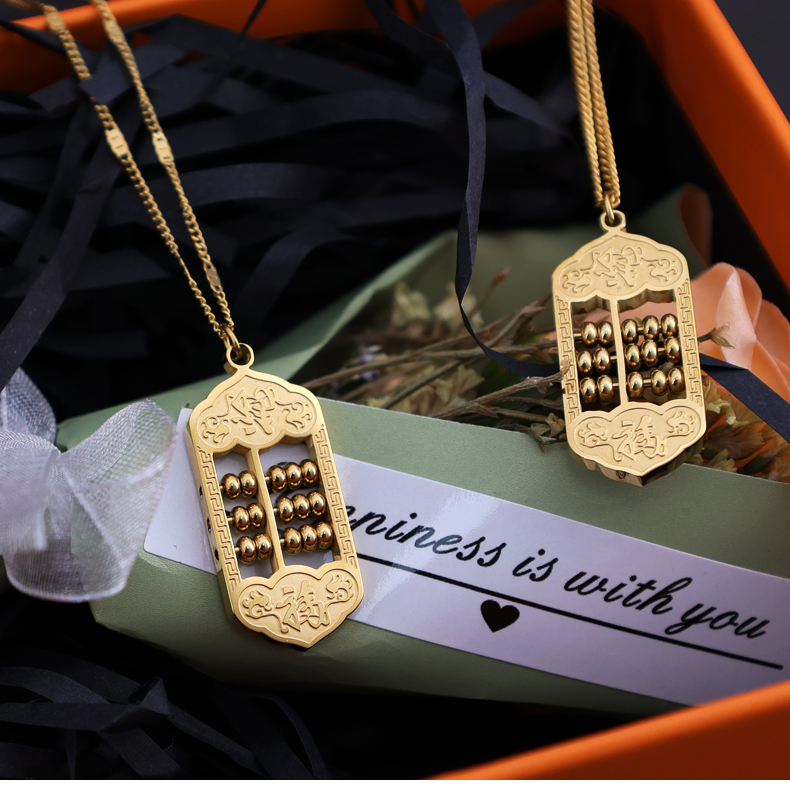 Acero Inoxidable 304 Chapados en oro de 18k Chinoiserie Con Cuentas Geométrico Collar Colgante display picture 4