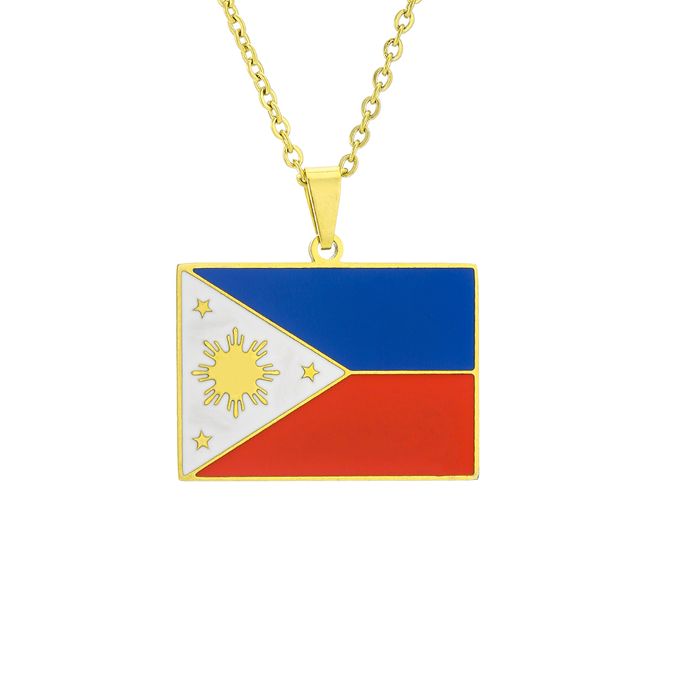 201 Stainless Steel 304 Stainless Steel 18K Gold Plated Ethnic Style Enamel Plating Flag None Pendant Necklace display picture 2