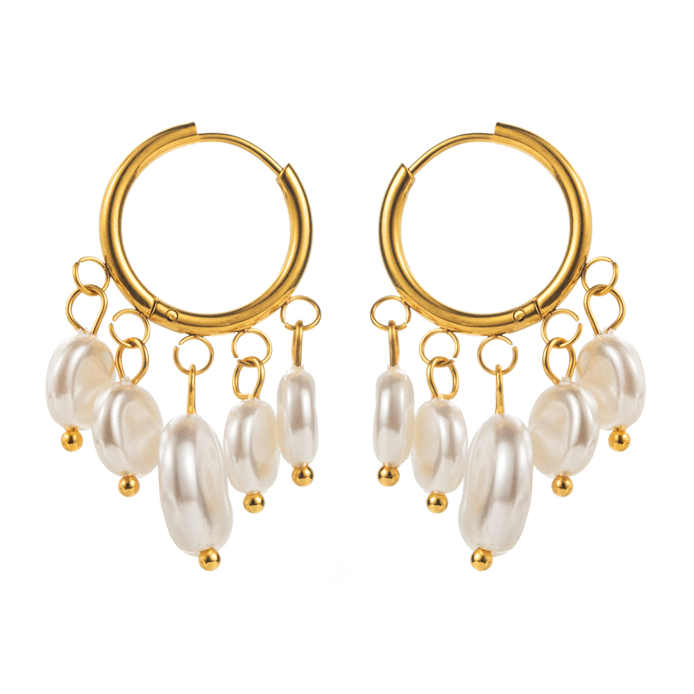 1 Pair IG Style Modern Style Classic Style Oval Plating Inlay 316 Stainless Steel  Resin Pearl 18K Gold Plated Drop Earrings display picture 8