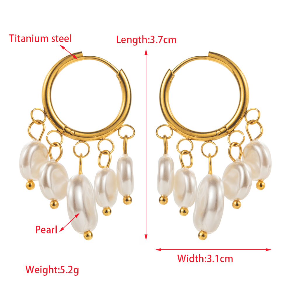 1 Pair IG Style Modern Style Classic Style Oval Plating Inlay 316 Stainless Steel  Resin Pearl 18K Gold Plated Drop Earrings display picture 3