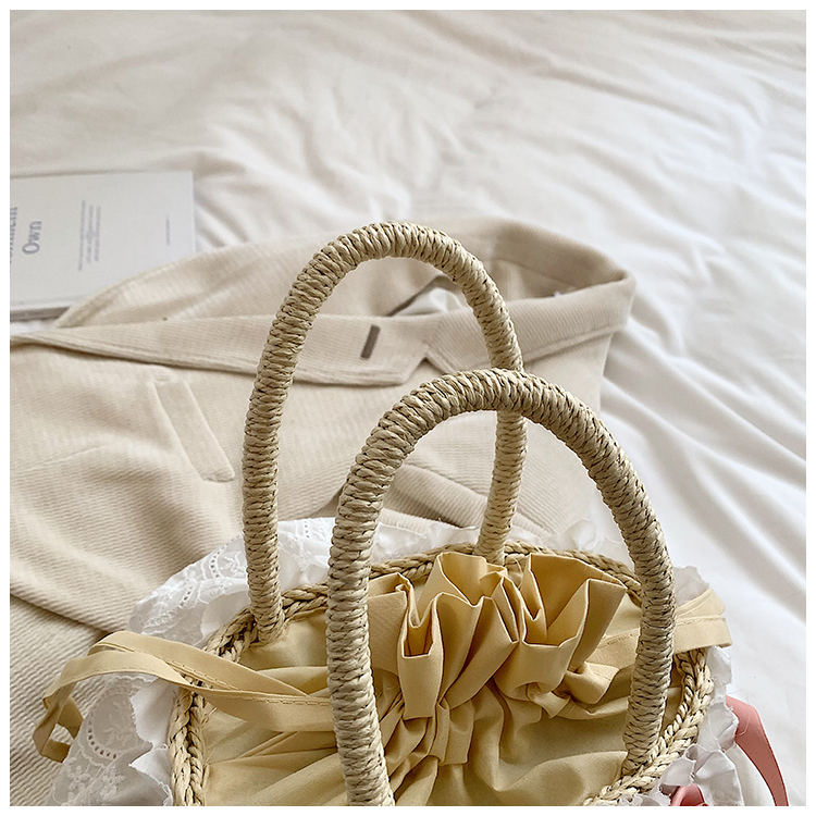 Women's Medium Straw Solid Color Bow Knot Vacation Beach Weave Lace String Straw Bag display picture 5
