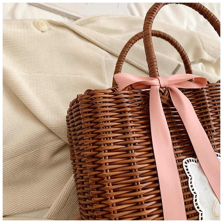 Women's Straw Letter Flower Vacation Open Straw Bag display picture 13