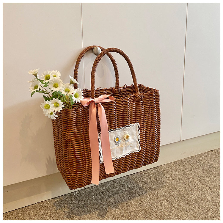 Women's Straw Letter Flower Vacation Open Straw Bag display picture 23