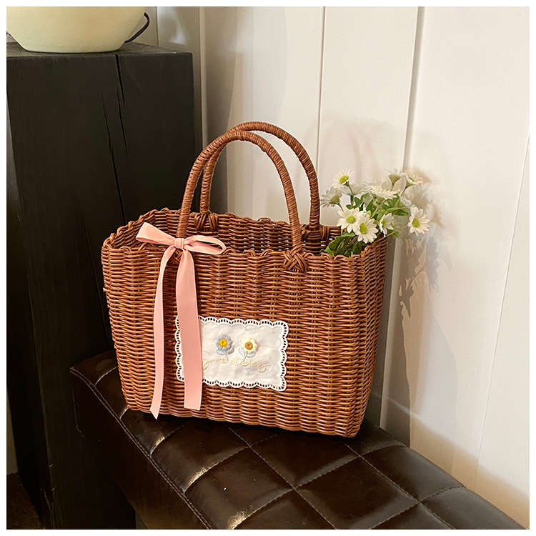 Women's Straw Letter Flower Vacation Open Straw Bag display picture 24