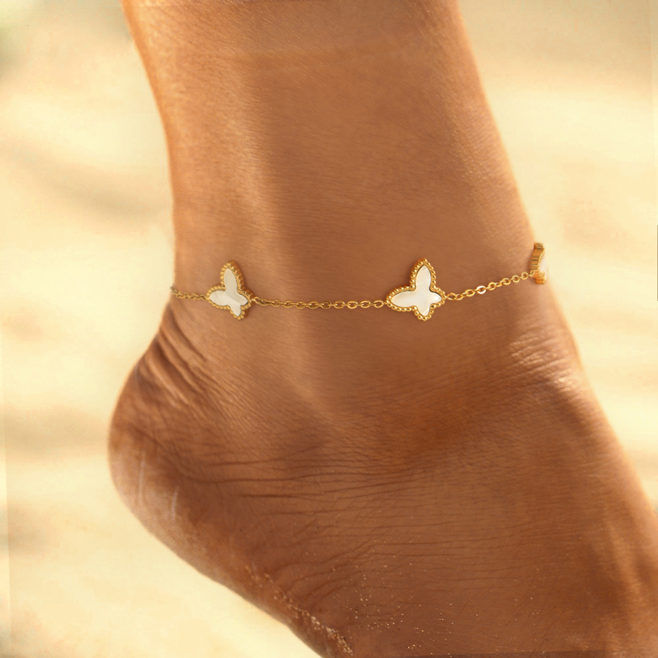 Simple Style Streetwear Butterfly 304 Stainless Steel Inlay Shell 18K Gold Plated Women's Anklet display picture 4