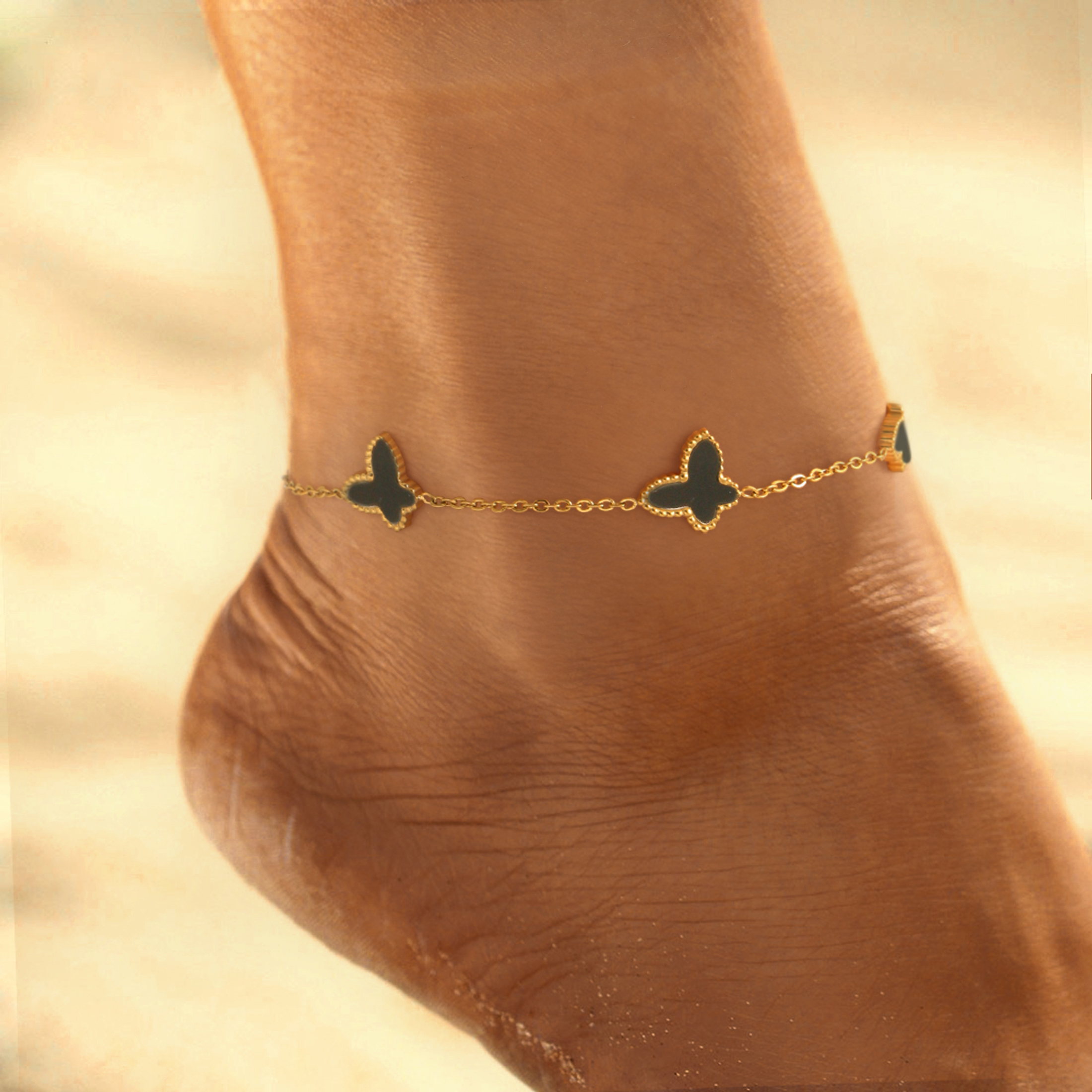 Simple Style Streetwear Butterfly 304 Stainless Steel Inlay Shell 18K Gold Plated Women's Anklet display picture 3