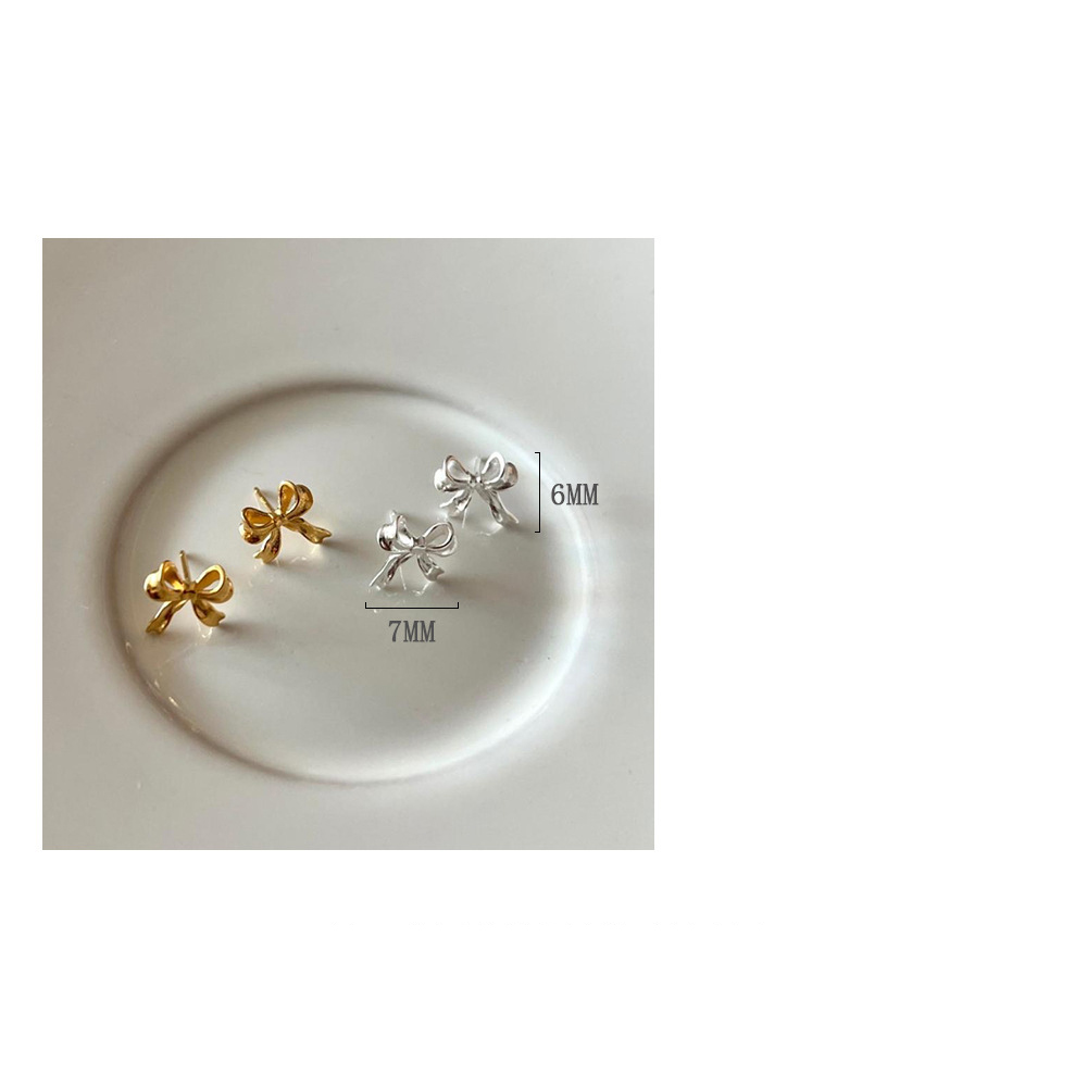 1 Paar Dame Romantisch Einfacher Stil Bogenknoten Überzug Inlay Sterling Silber Ohrringe display picture 2