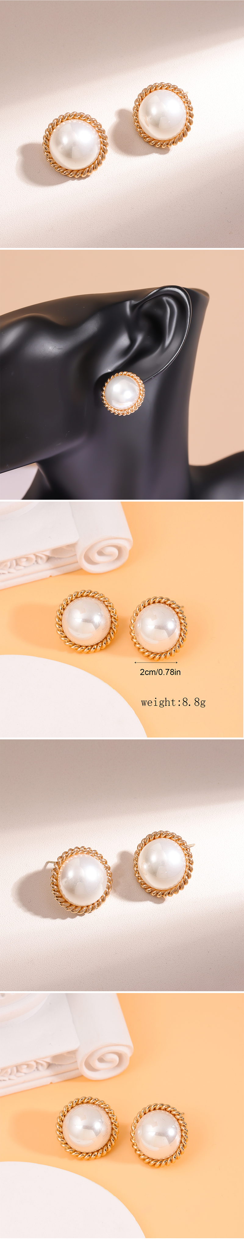 1 Pair Sweet Round Inlay Alloy Pearl Pearl Ear Studs display picture 1