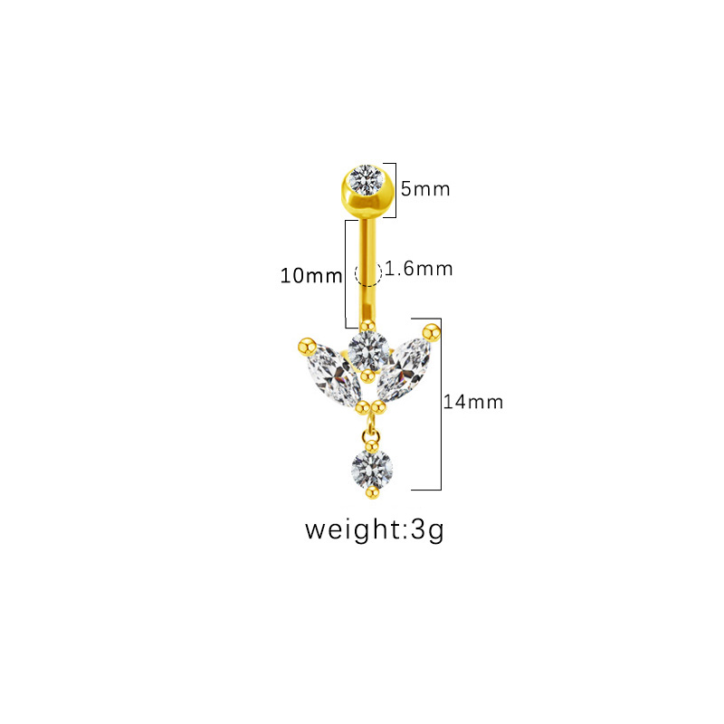 1 Piece Belly Rings Simple Style Streetwear Geometric Steel Copper Inlay Rhinestones White Gold Plated Gold Plated display picture 4