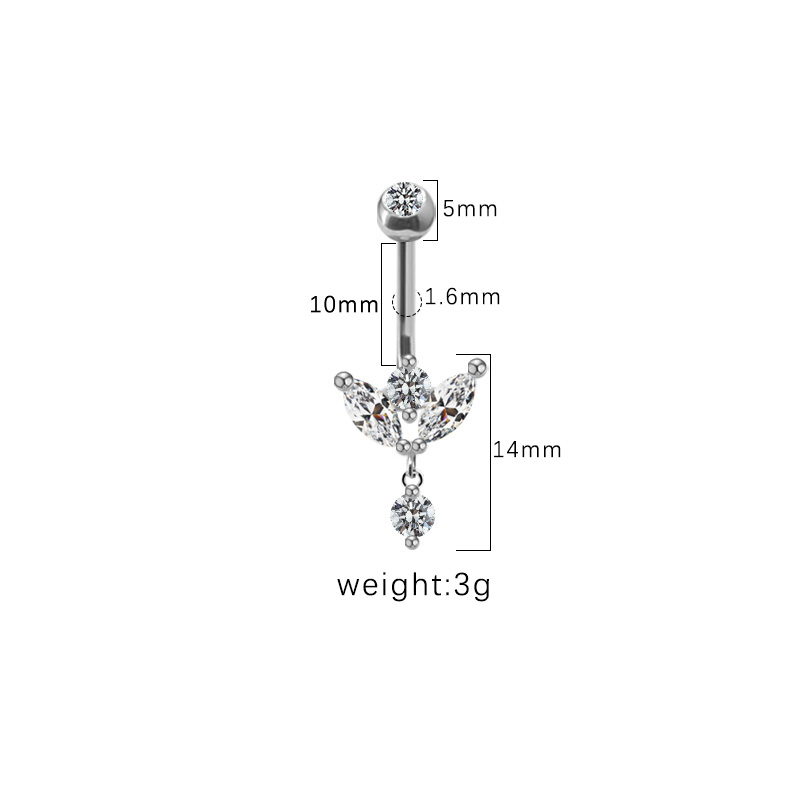 1 Piece Belly Rings Simple Style Streetwear Geometric Steel Copper Inlay Rhinestones White Gold Plated Gold Plated display picture 2