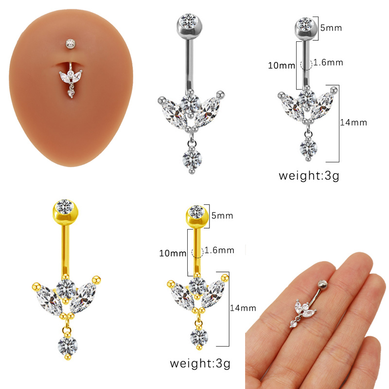 1 Piece Belly Rings Simple Style Streetwear Geometric Steel Copper Inlay Rhinestones White Gold Plated Gold Plated display picture 8