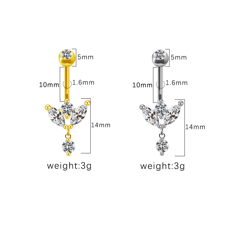 1 Piece Belly Rings Simple Style Streetwear Geometric Steel Copper Inlay Rhinestones White Gold Plated Gold Plated display picture 6