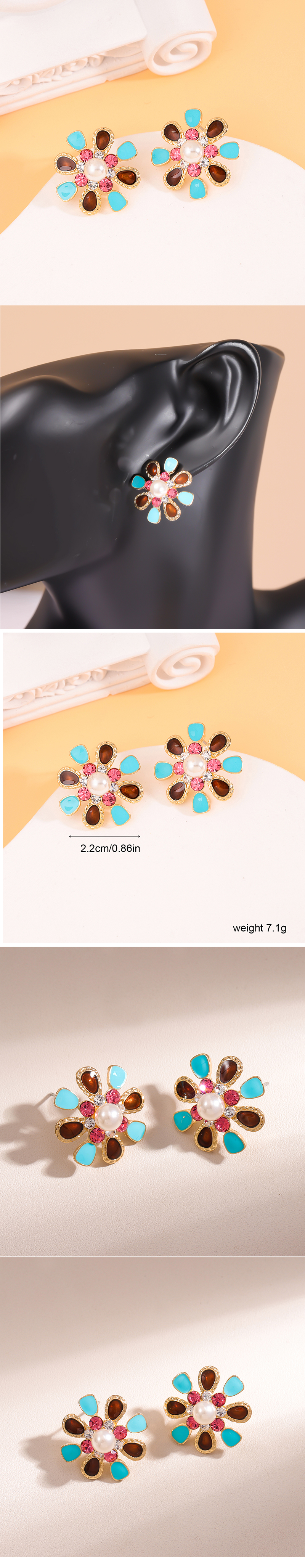1 Pair Sweet Flower Inlay Copper Rhinestones Pearl Ear Studs display picture 1