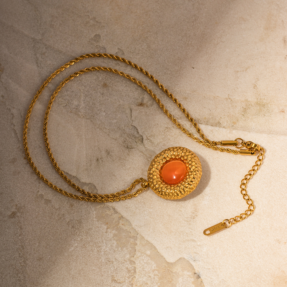 Edelstahl 304 18 Karat Vergoldet Einfacher Stil Klassischer Stil Inlay Einfarbig Opal Halskette Mit Anhänger display picture 4