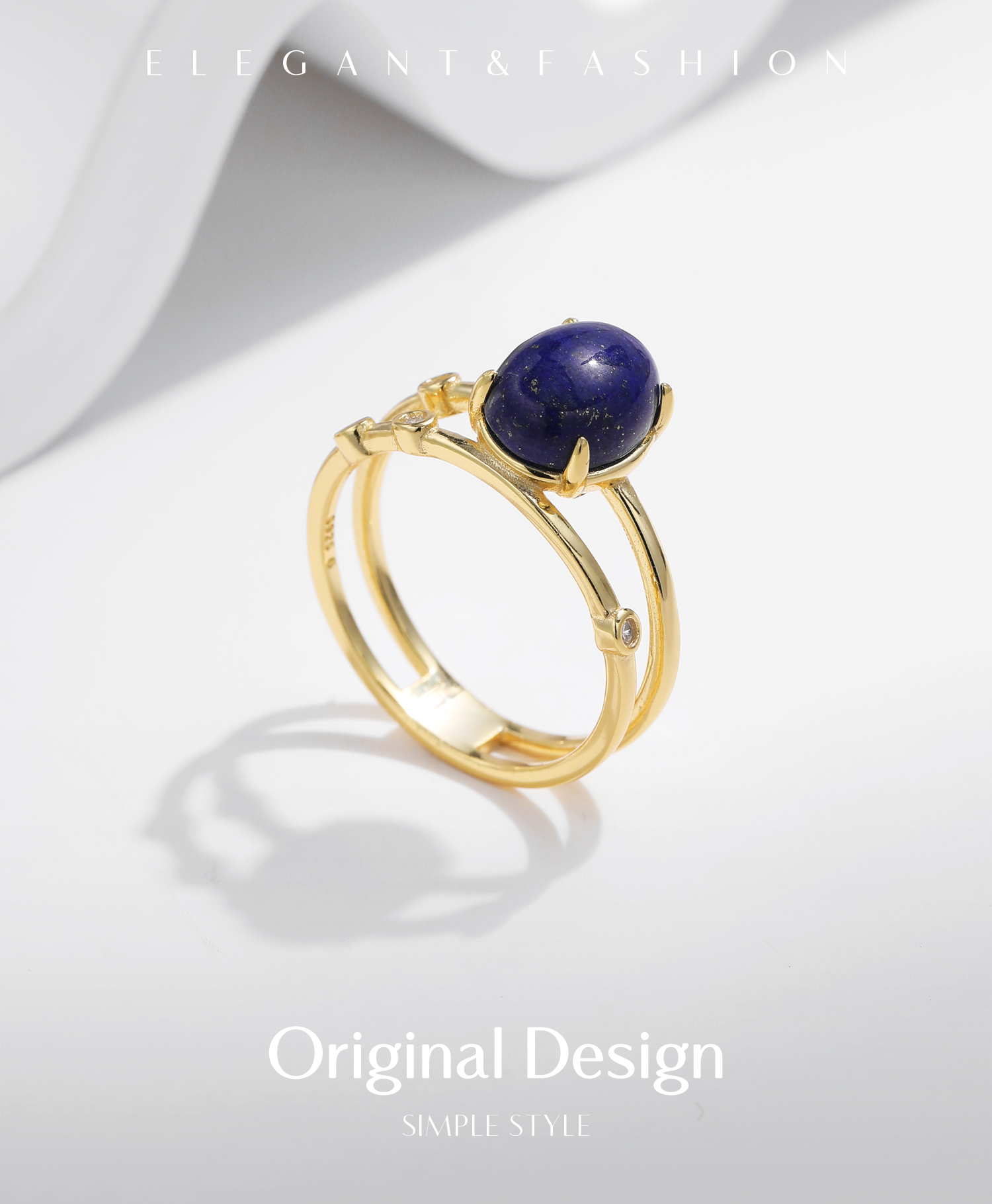 Sterling Silver 14K Gold Plated Simple Style Classic Style Commute Inlay Oval Lapis Lazuli Rings display picture 1