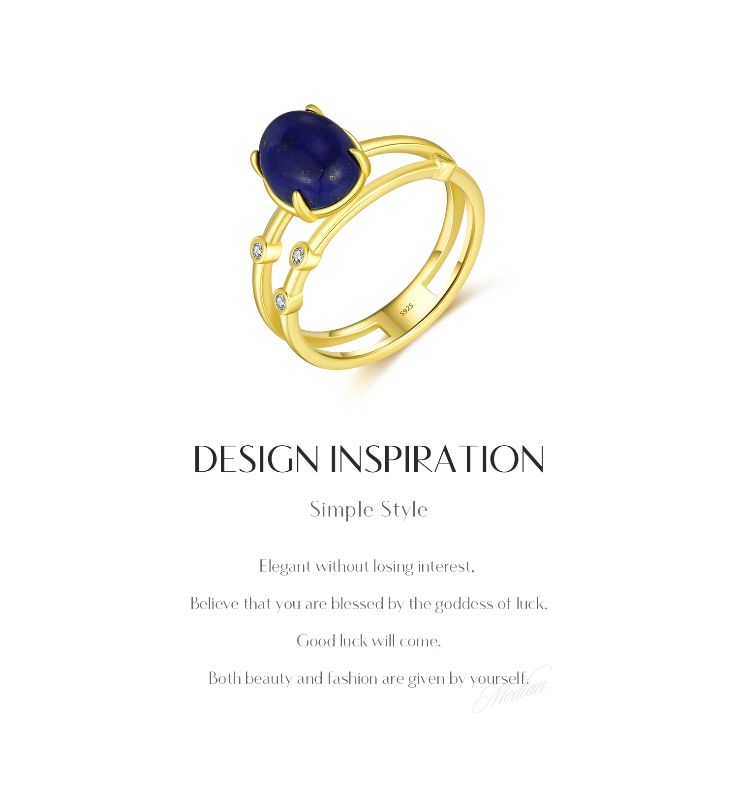 Sterling Silver 14K Gold Plated Simple Style Classic Style Commute Inlay Oval Lapis Lazuli Rings display picture 2