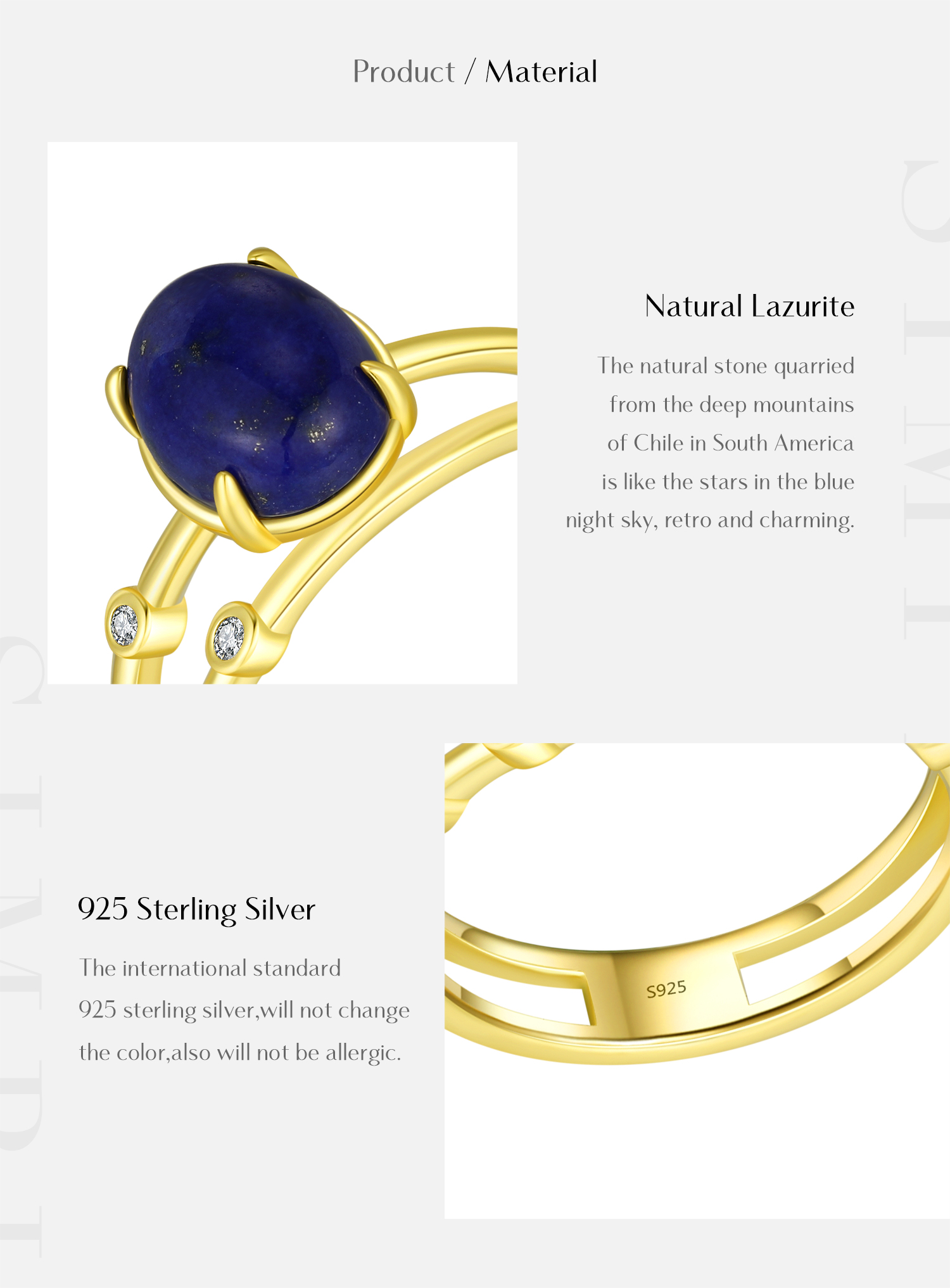 Sterling Silver 14K Gold Plated Simple Style Classic Style Commute Inlay Oval Lapis Lazuli Rings display picture 3