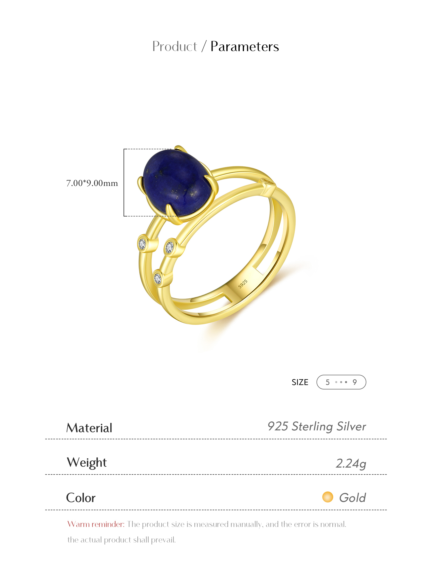 Sterling Silver 14K Gold Plated Simple Style Classic Style Commute Inlay Oval Lapis Lazuli Rings display picture 4