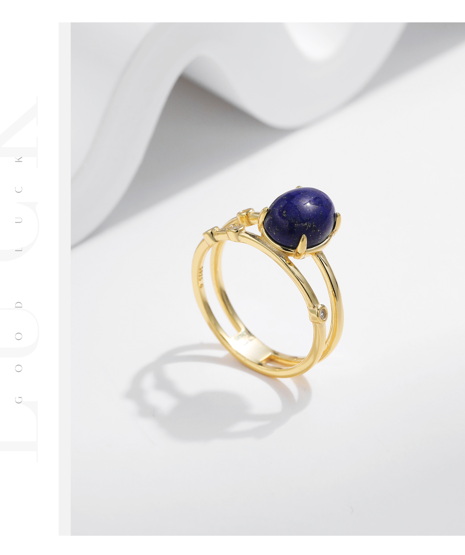 Sterling Silver 14K Gold Plated Simple Style Classic Style Commute Inlay Oval Lapis Lazuli Rings display picture 6