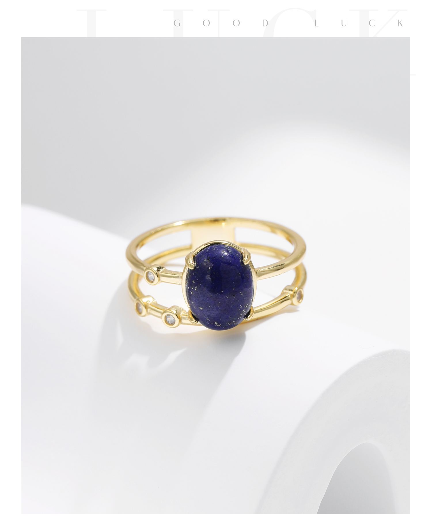 Sterling Silver 14K Gold Plated Simple Style Classic Style Commute Inlay Oval Lapis Lazuli Rings display picture 7