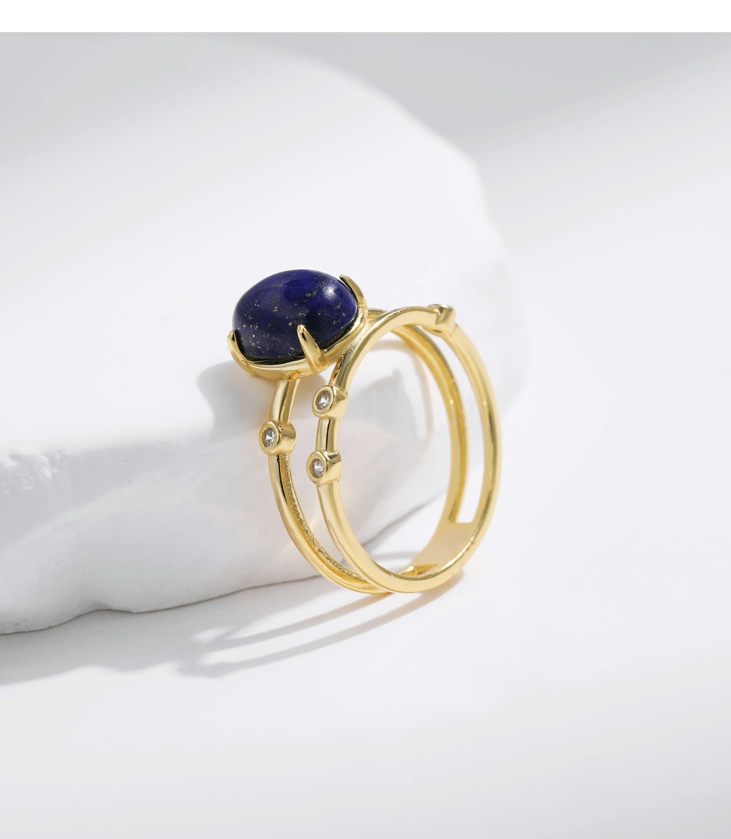 Sterling Silver 14K Gold Plated Simple Style Classic Style Commute Inlay Oval Lapis Lazuli Rings display picture 8