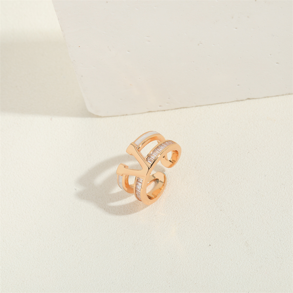 Copper 14K Gold Plated Vintage Style Simple Style Commute Enamel Inlay Geometric Zircon Open Rings display picture 6